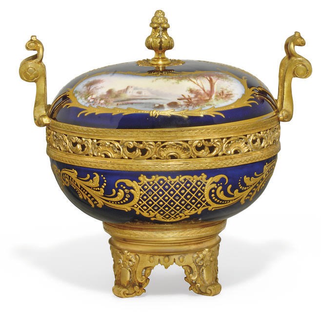 A SEVRES-STYLE GILT-METAL-MOUNTED POT-POURRI BOWL AND COVER