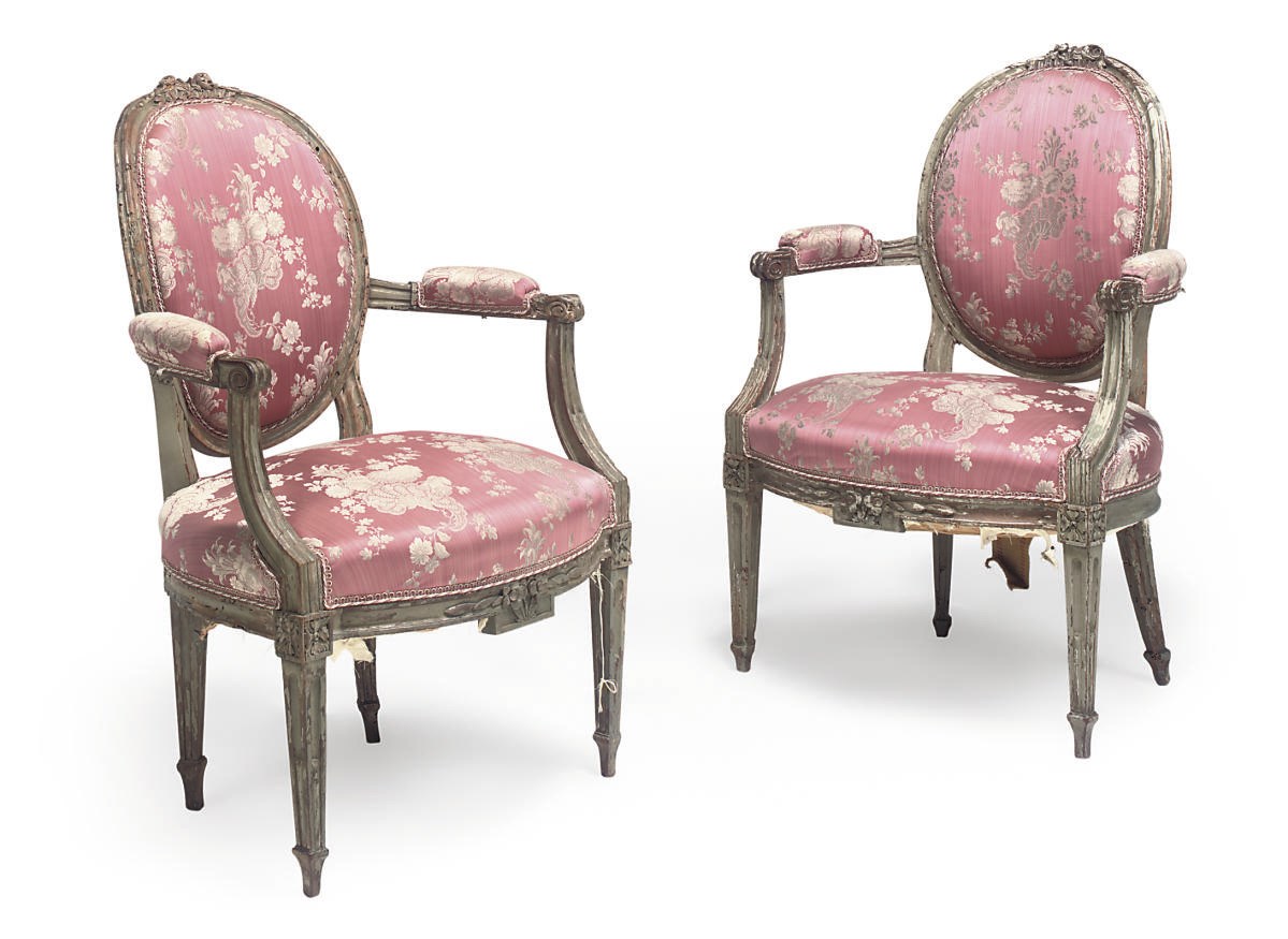 A PAIR OF LOUIS XVI GREY-PAINTED FAUTEUILS