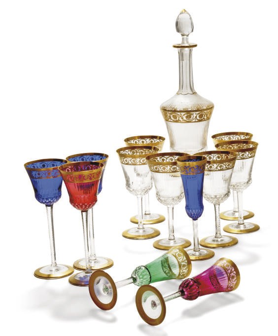 A ST. LOUIS CRYSTAL 'THISTLE' PART SUITE OF GLASSWARE