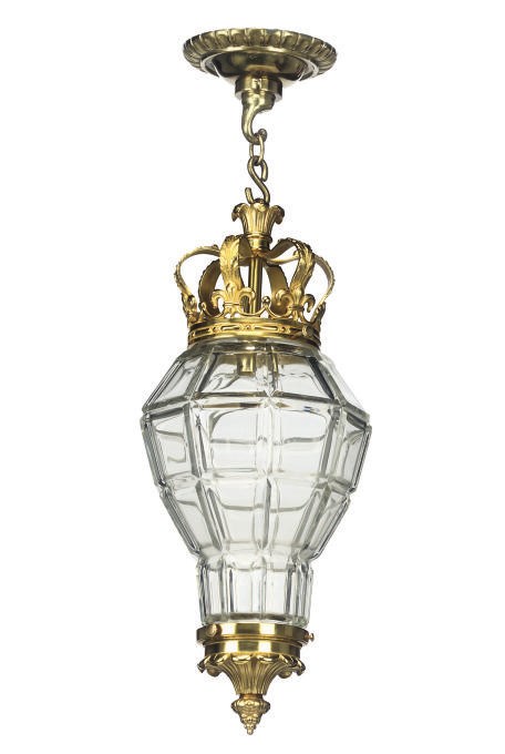 A GILT-BRONZE AND CUT-GLASS LANTERN