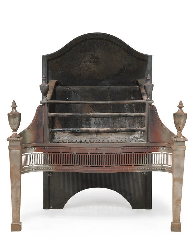 AN EDWARDIAN STEEL AND IRON FIREGRATE
