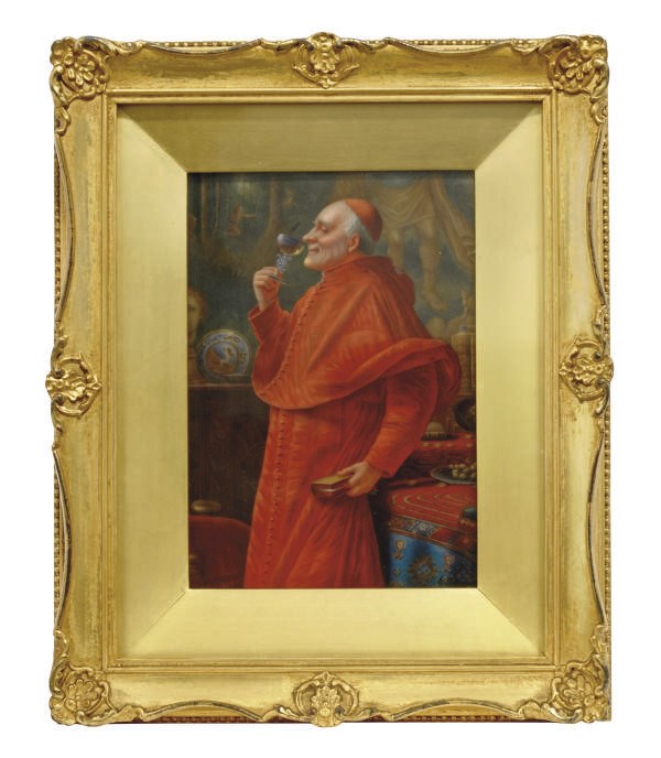 A GERMAN PORCELAIN RECTANGULAR PLAQUE OF A CARDINAL
