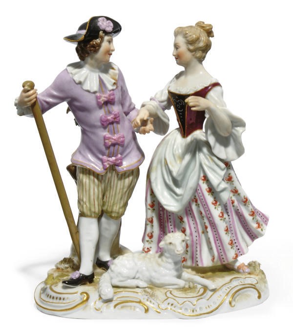 A MEISSEN GROUP OF A SHEPHERD AND COMPANION