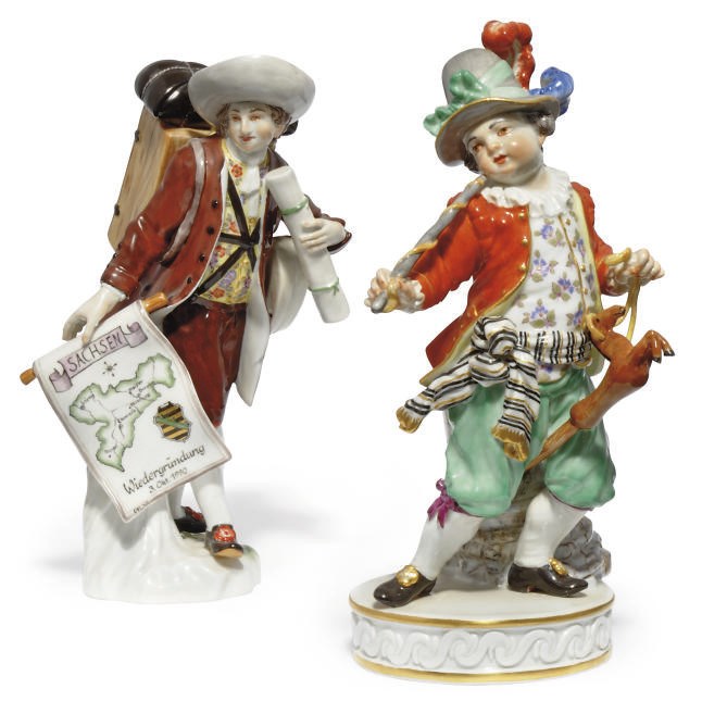 A MEISSEN FIGURE OF A BOY ON A HOBBY-HORSE AND A FIGURE OF A MAP-SELLER