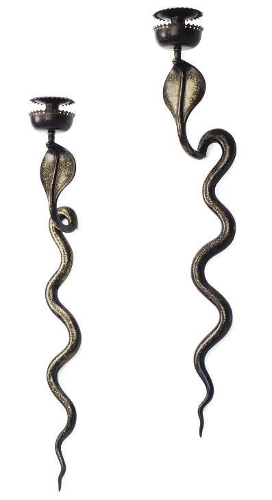 A PAIR OF INDIAN BRONZE SINGE-LIGHT WALL APPLQIUES