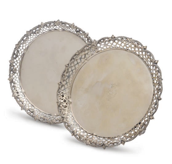 AN ENGLISH AND AN IRISH GEORGIAN SILVER SALVER,