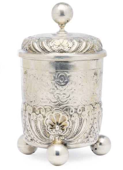 A GERMAN SILVER BEAKER AND COVER,