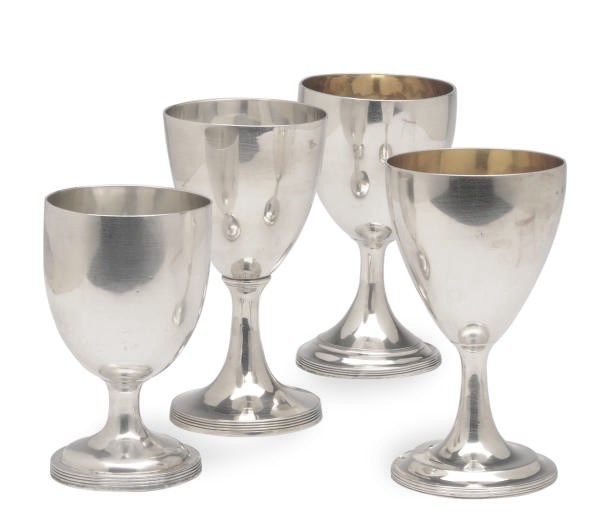 FOUR PAIRS OF GEORGIAN SILVER GOBLETS,