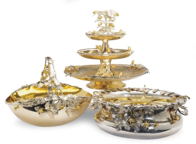 THREE ITALIAN SILVER-PLATED AND GILT SERVING PIECES,