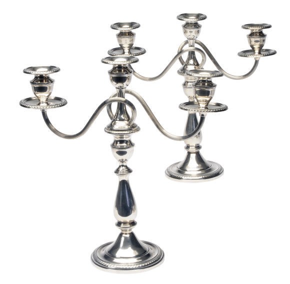 A PAIR OF AMERICAN SILVER CANDELABRA,