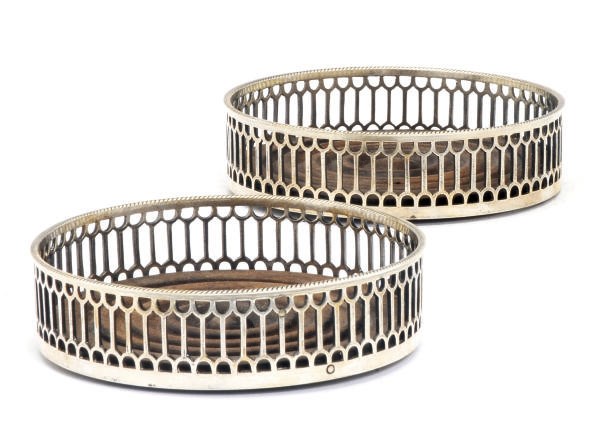 A PAIR OF FRENCH SILVER WINE COASTERS,