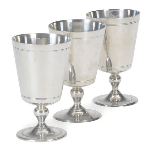 A SET OF TEN AMERICAN SILVER GOBLETS,