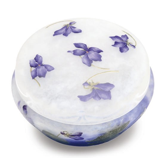 A FRENCH ETCHED AND ENAMELED BOX AND COVER,