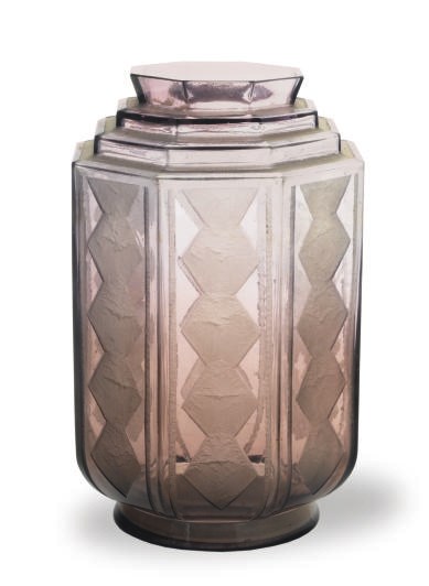 A FRENCH ACID-ETCHED OCTAGONAL GLASS VASE,