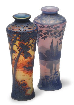 TWO FRENCH CAMEO GLASS LANDSCAPE VASES,