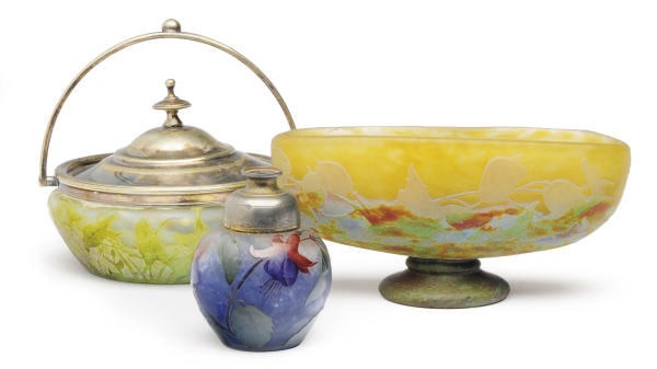 THREE FRENCH CAMEO GLASS TABLE ARTICLES,
