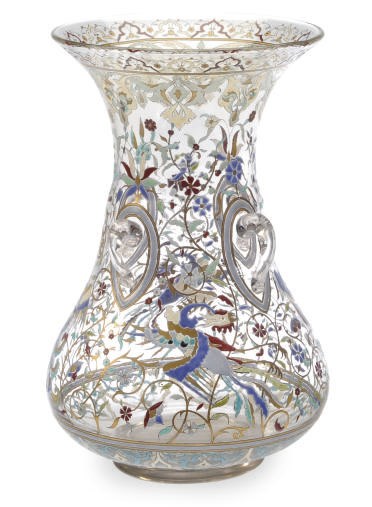 A FRENCH ENAMELED GLASS VASE,