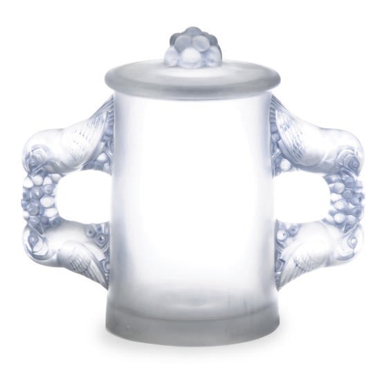 A FRENCH GLASS 'SYLVIA' COVERED VASE WITH GRAY PATINA,