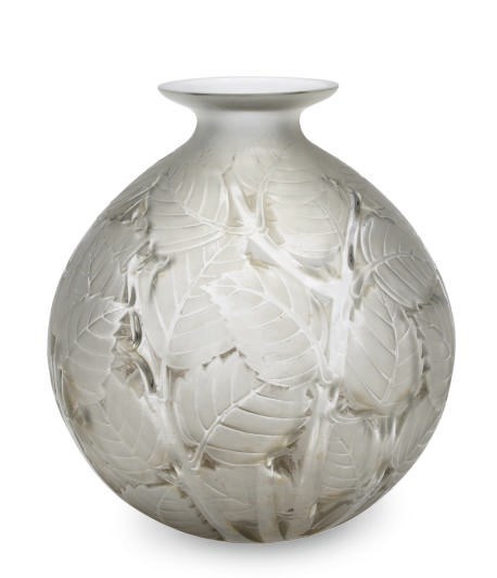 A FRENCH MOLDED AND ETCHED GLASS VASE,