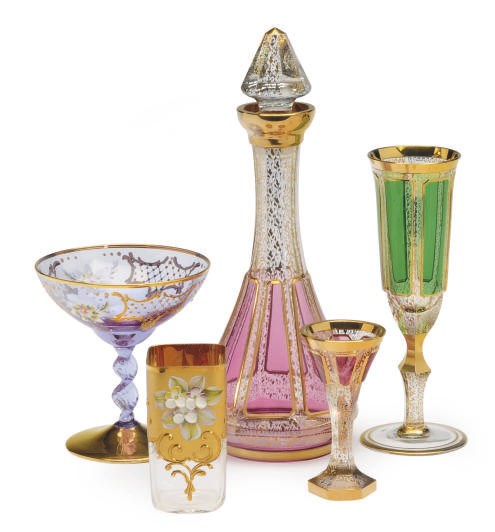 AN ASSEMBLED GROUP OF BOHEMIAN GLASS STEMWARE,