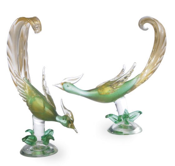 A PAIR OF ITALIAN GLASS MODELS OF PHEASANTS,
