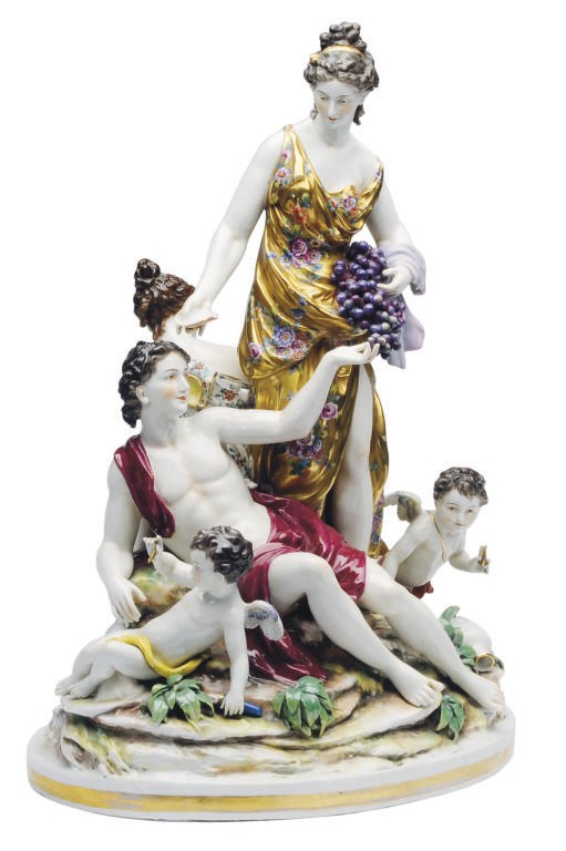 A CONTINENTAL PORCELAIN FIGURE GROUP OF DIONYSUS AND BACCHANTES,