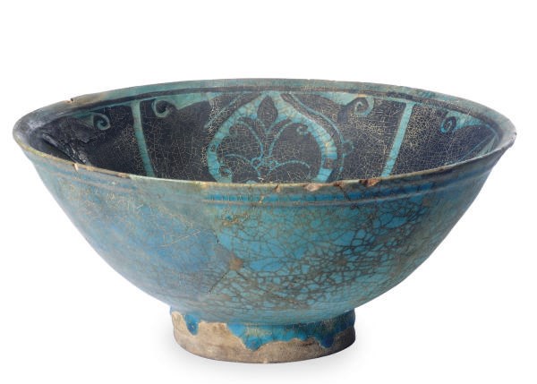 A KASHAN SILHOUTTE WARE POTTERY BOWL,**