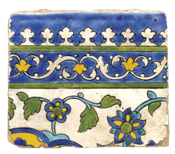 A SAFAVID CUERDA SECA POTTERY TILE,