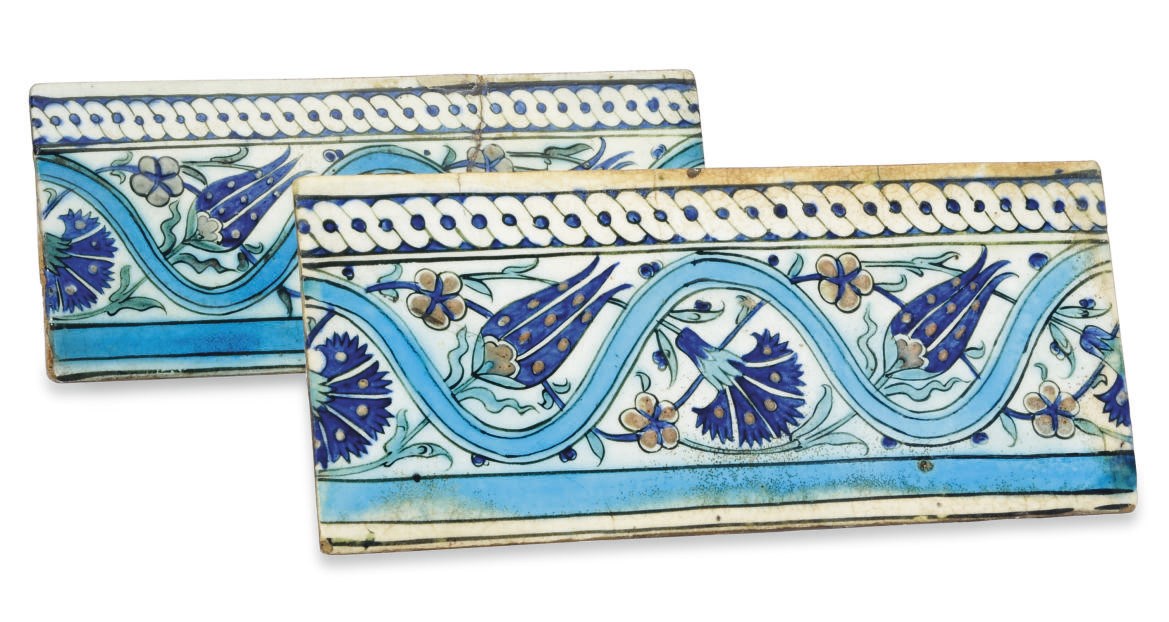 TWO DIYARBERKIR POTTERY TILES,