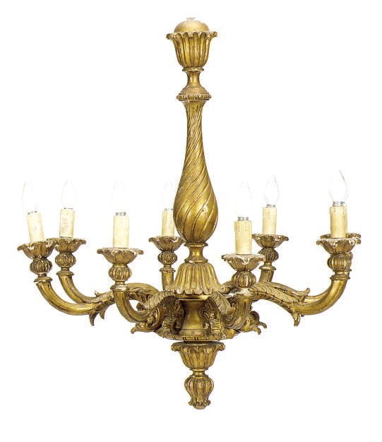 A GILTWOOD EIGHT-LIGHT CHANDELIER,