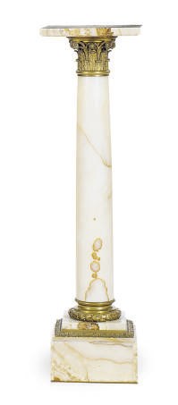 AN ORMOLU-MOUNTED ONYX PEDESTAL,