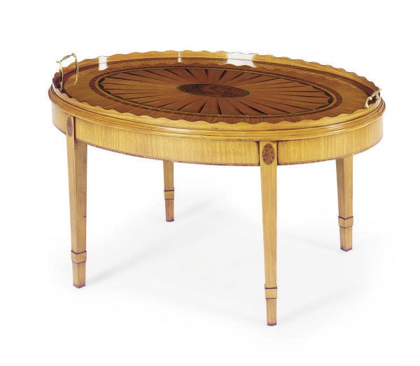 AN ENGLISH SATINWOOD, ROSEWOOD AND BURL ELM TRAY-ON-STAND**,