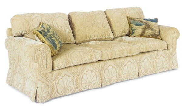 A PAIR OF CUT-VELVET UPHOLSTERED SOFAS,