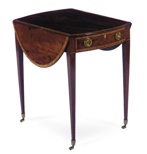 AN ENGLISH MAHOGANY AND SATINWOOD-BANDED PEMBROKE TABLE,