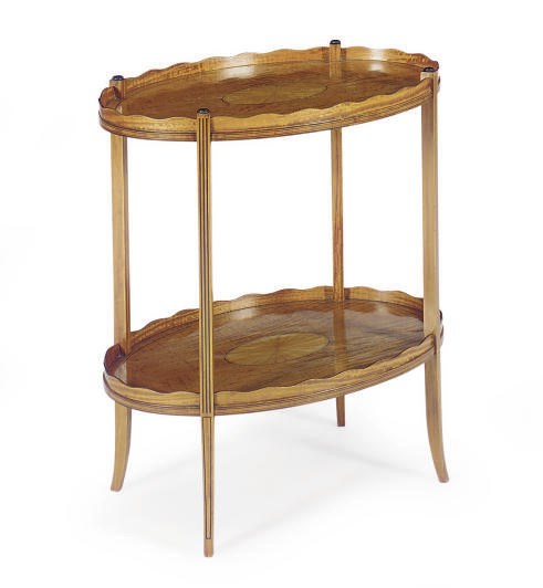 A SATINWOOD AND MARQUETRY SIDE TABLE,