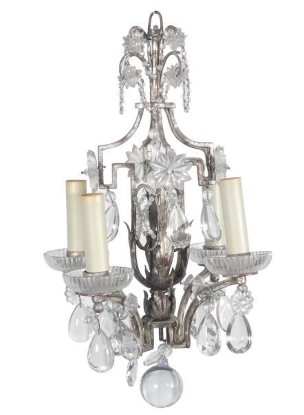 A SILVERED-METAL AND CUT-GLASS FOUR-LIGHT CHANDELIER,