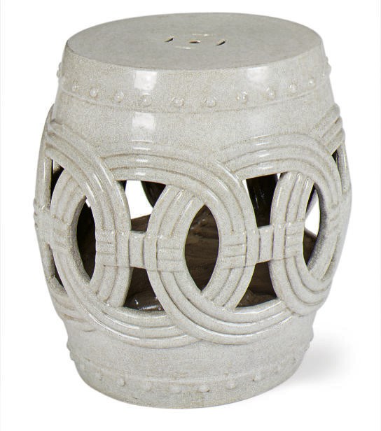 A GREY AND WHITE CRAQUELURE-GLAZED CERAMIC STOOL,