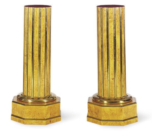 A PAIR OF GILT-METAL MOUNTED BIRCH PEDESTALS,