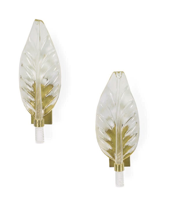 A SET OF FOUR VENETIAN GLASS WALL LIGHTS,