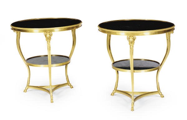 A PAIR OF ORMOLU AND FOSSIL MARBLE GUERIDONS,
