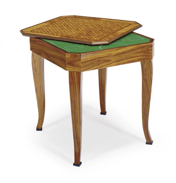 A TULIPWOOD, MAHOGANY AND PARQUETRY GAMES TABLE,