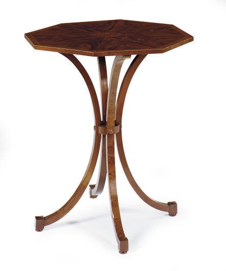 AN ENGLISH MAHOGANY AND AMBOYNA SIDE TABLE,