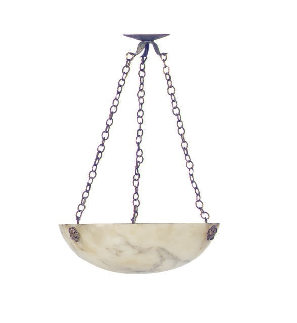 A GILT-METAL AND ALABASTER CHANDELIER,