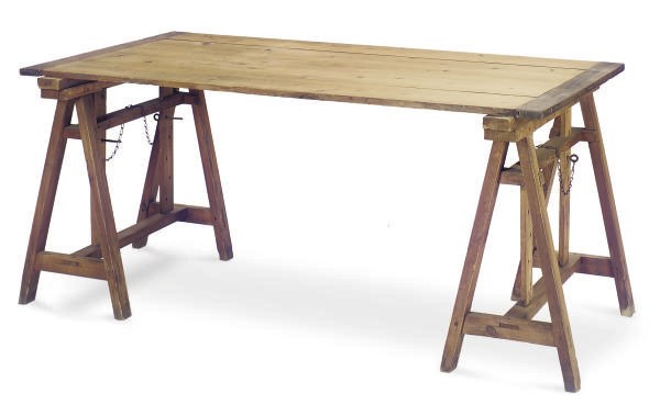A PINE AND OAK ADJUSTABLE WRITING TABLE,