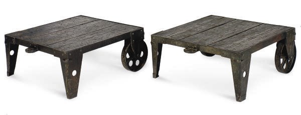 A PAIR OF FRENCH IRON AND PINE CARTS,