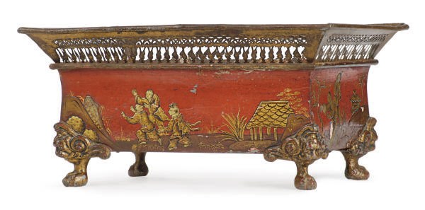 A RED AND GILT-DECORATED TOLE PEINTE JARDINIERE,