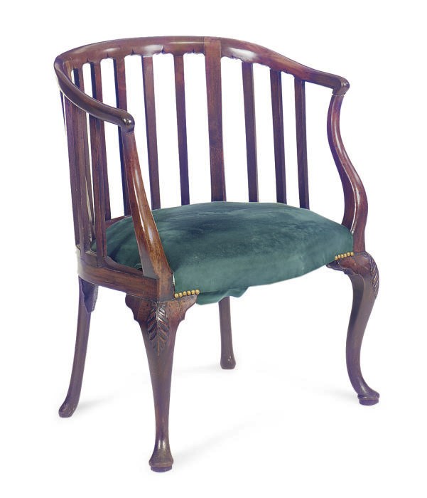 A GEORGE III MAHOGANY ROUNDED-BACK ARMCHAIR,