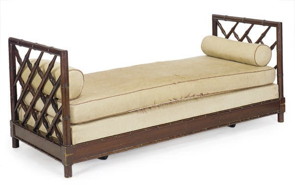 AN MAHOGANY 'BAMBOO' STYLE DAYBED,