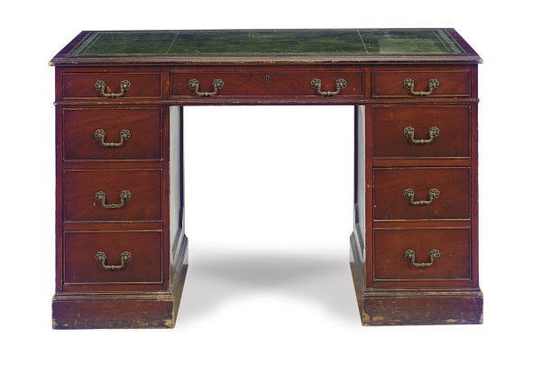 A MAHOGANY TWIN-PEDESTAL DESK,