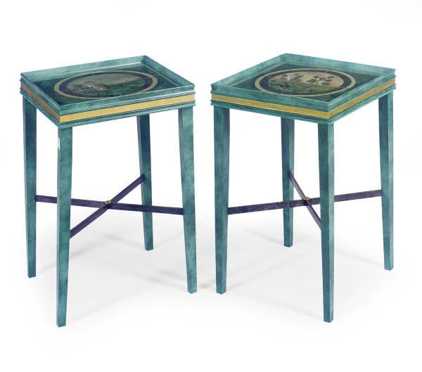 A PAIR OF PAINT-DECORATED FAUX PIETRA DURA SIDE TABLES,